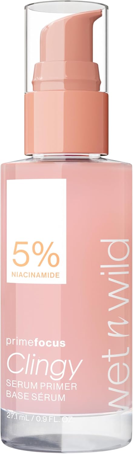 Wet n Wild Prime Focus Clingy Serum Primer, Fixes Makeup for up to 16 Hours, Moisturising and Nourishing Formula with Niacinamide