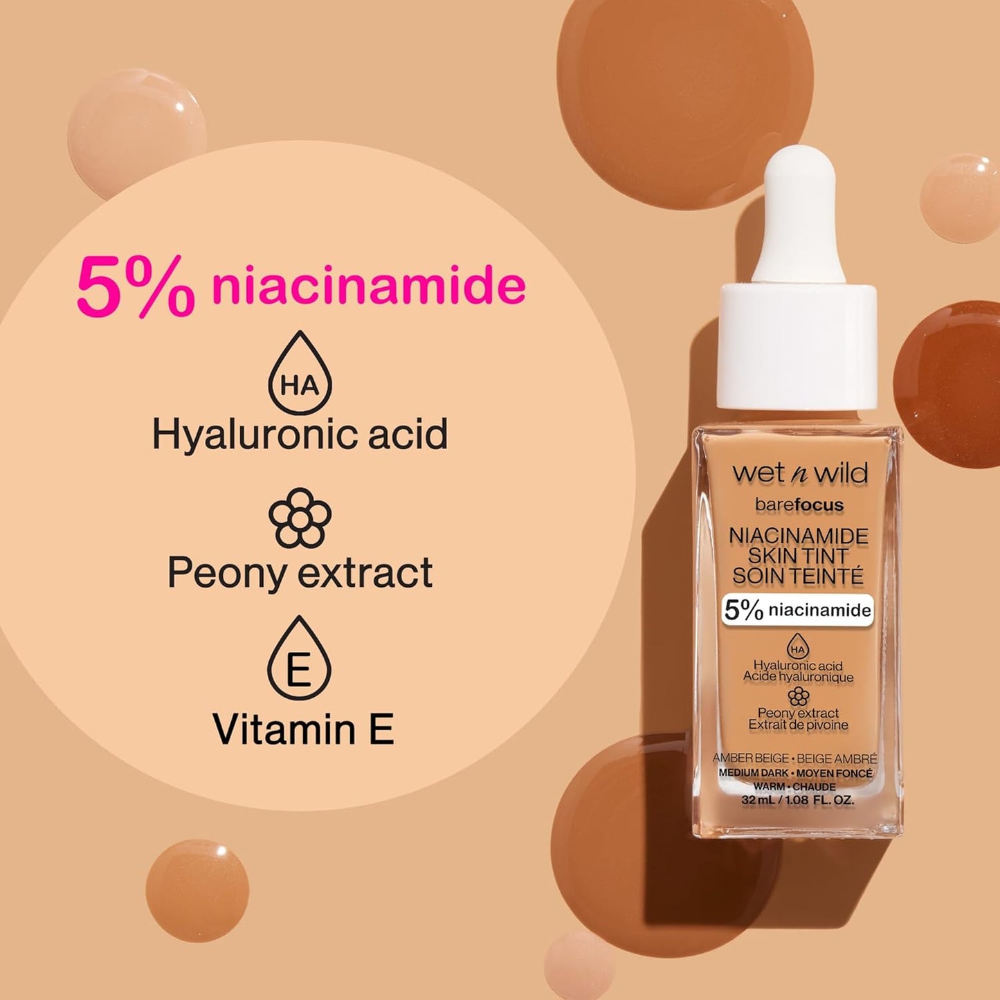Wet n Wild Bare Focus Skin Tint, 5% Niacinamide Enriched, Buildable Sheer Lightweight Coverage
