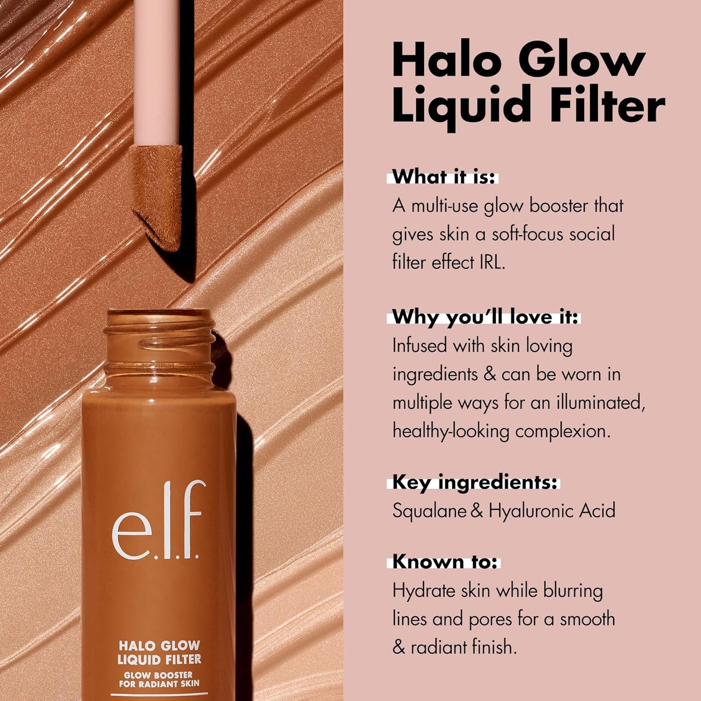 Elf Halo Glow Liquid Filter, Complexion Booster For A Glowing, Soft-Focus Look, Infused With Hyaluronic Acid, Vegan & Cruelty-Free