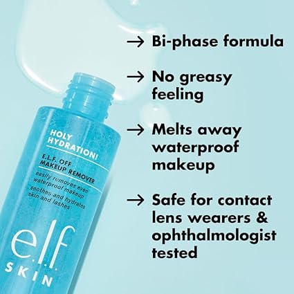 Elf SKIN Holy Hydration Off Makeup Remover, Liquid Makeup Remover For Eye, Lip & Face Makeup 130ML