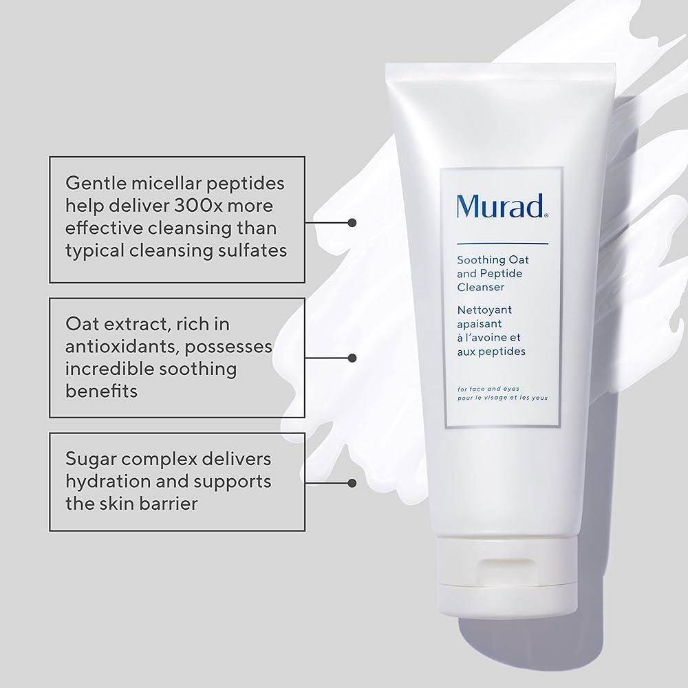 Murad Eczema Control Soothing Oat and Peptide Cleanser – Gentle Face Cleanser for Sensitive Skin – Creamy, Hydrating Facial Skin Care Treatment – Relief from Dryness and Irritation,