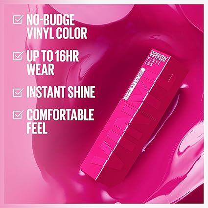 Maybelline  Super Stay Vinyl Ink Longwear No-Budge Liquid Lipcolor Make Up, Highly Pigmented Color and Instant Shine,