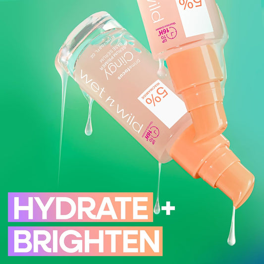 Wet n Wild Prime Focus Clingy Serum Primer, Fixes Makeup for up to 16 Hours, Moisturising and Nourishing Formula with Niacinamide